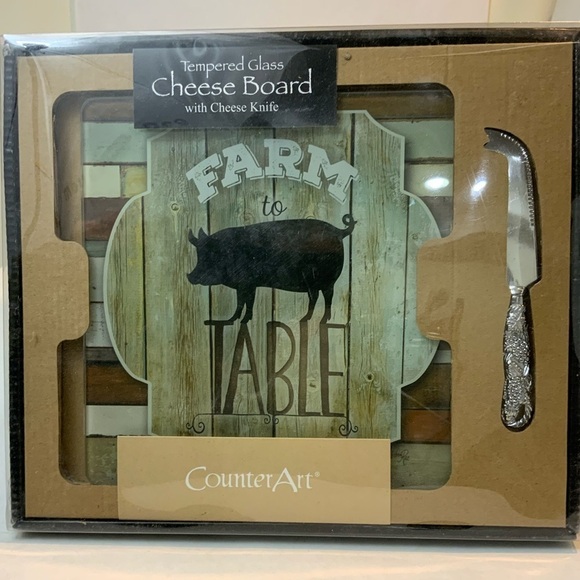 Glass Cheese Cutting Serve Board Knife CounterArt Farmhouse Set - Picture 4 of 15